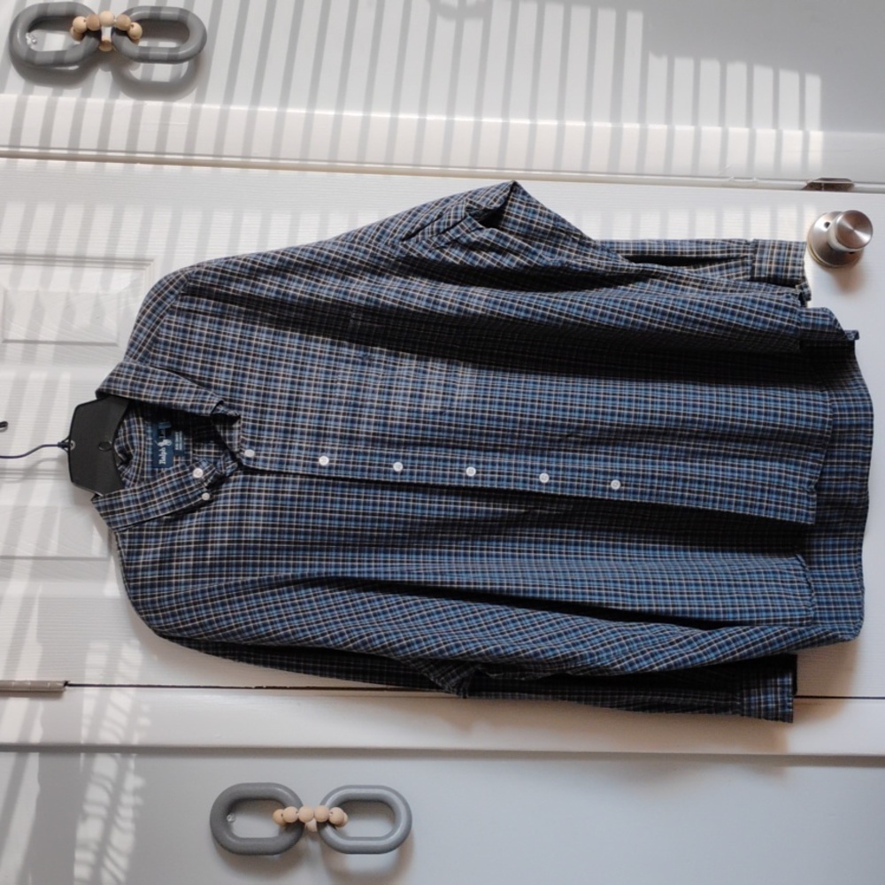 🚨B2G1 POLO RALPH LAUREN Blue Black White Cotton Long Sleeve Button Up